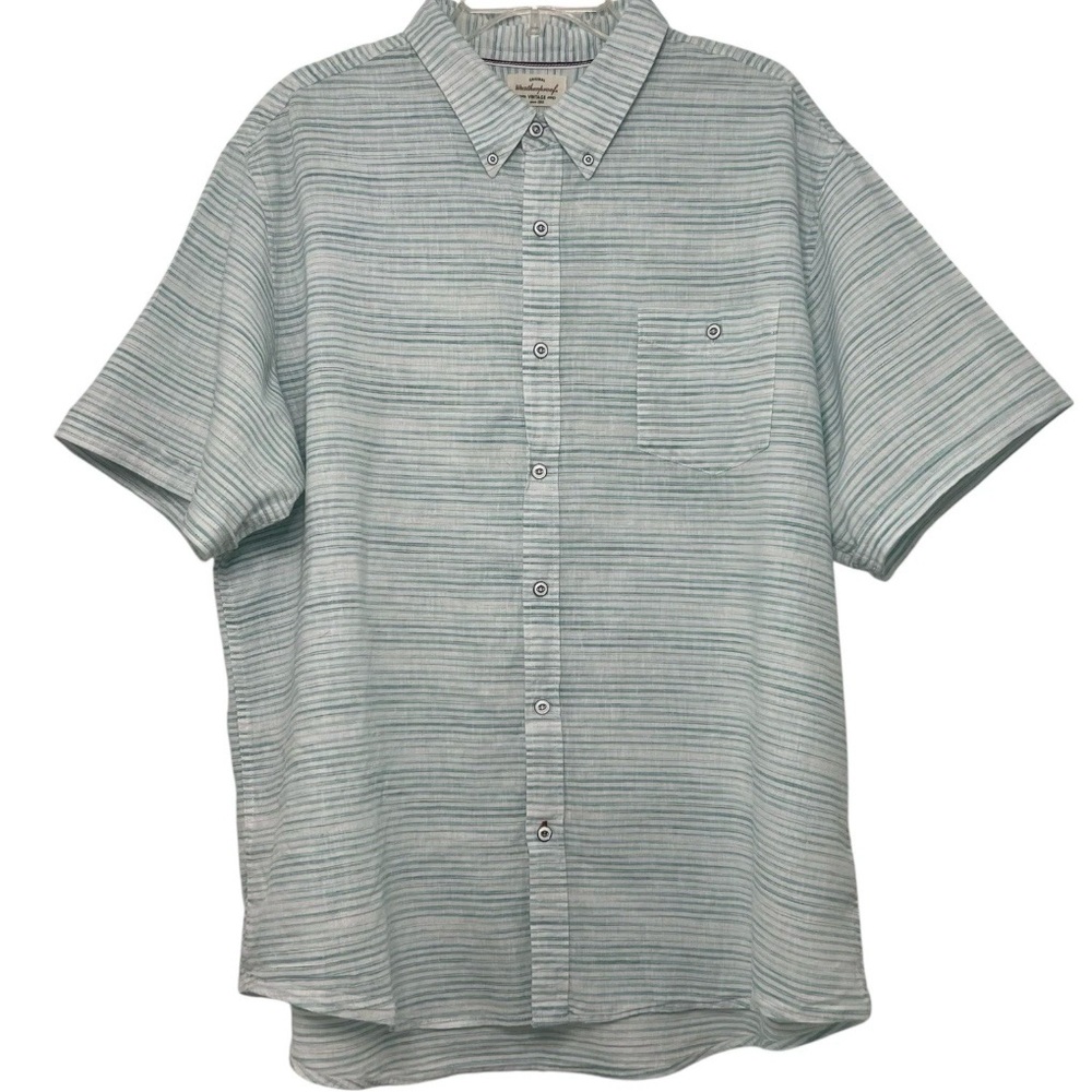Weatherproof Vintage Mens SZ XXL Button Up Shirt Short Sleeve Linen Stripe